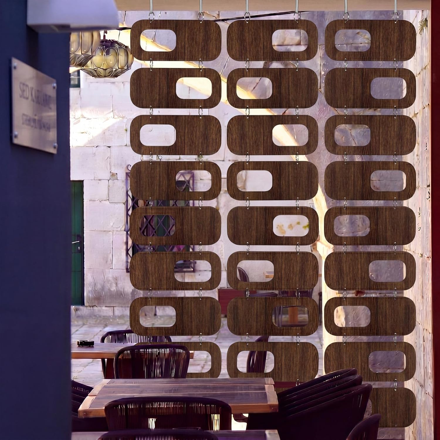 Thyle 4 Strings Mid Century Modern Room Divider Brown Hanging Decorative Screen Accents Abstract Wall Sculpture Geometric Panels for Interior Panel Privacy Screen Panels Set